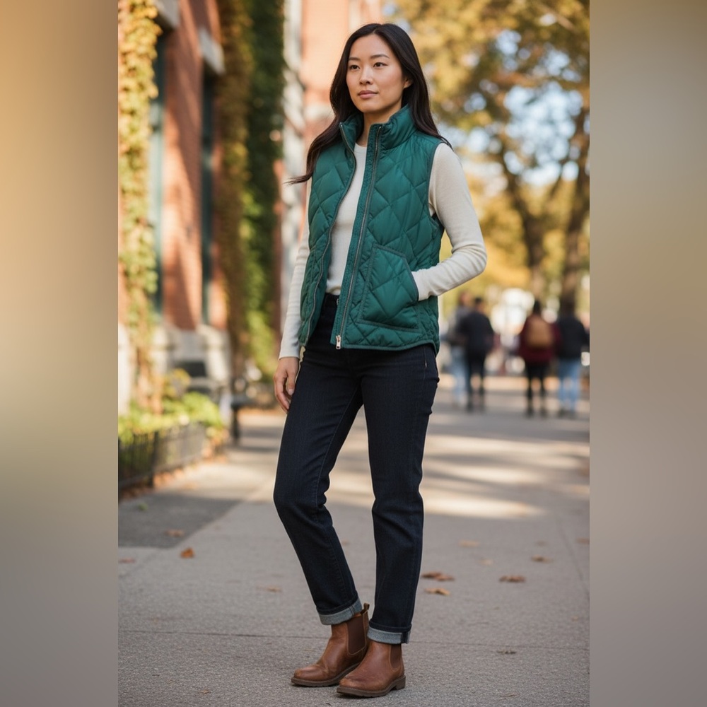 J. Crew Quilted Puffer Vest Pine Green XS